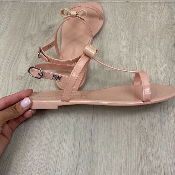 Stuart Weitzman Sandal Mellie Bow Jelly Slingback T-Strap Size 10 Nude - Picture 5 of 6